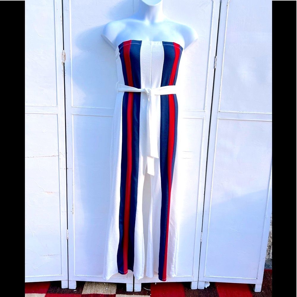 Impulsive Womens Striped Bustier Belted Jumpsuit Aa3